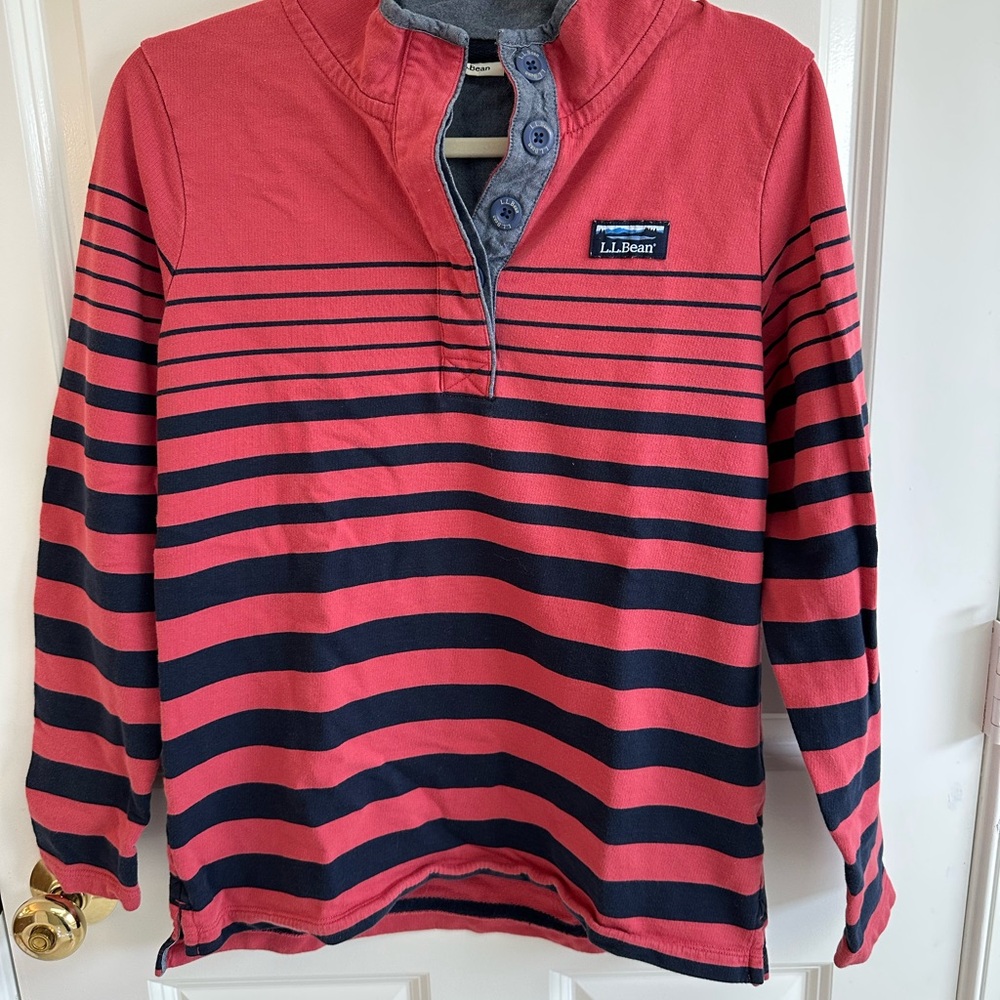 L.L. Bean Pink and Navy Striped Pullover Sweatshirt